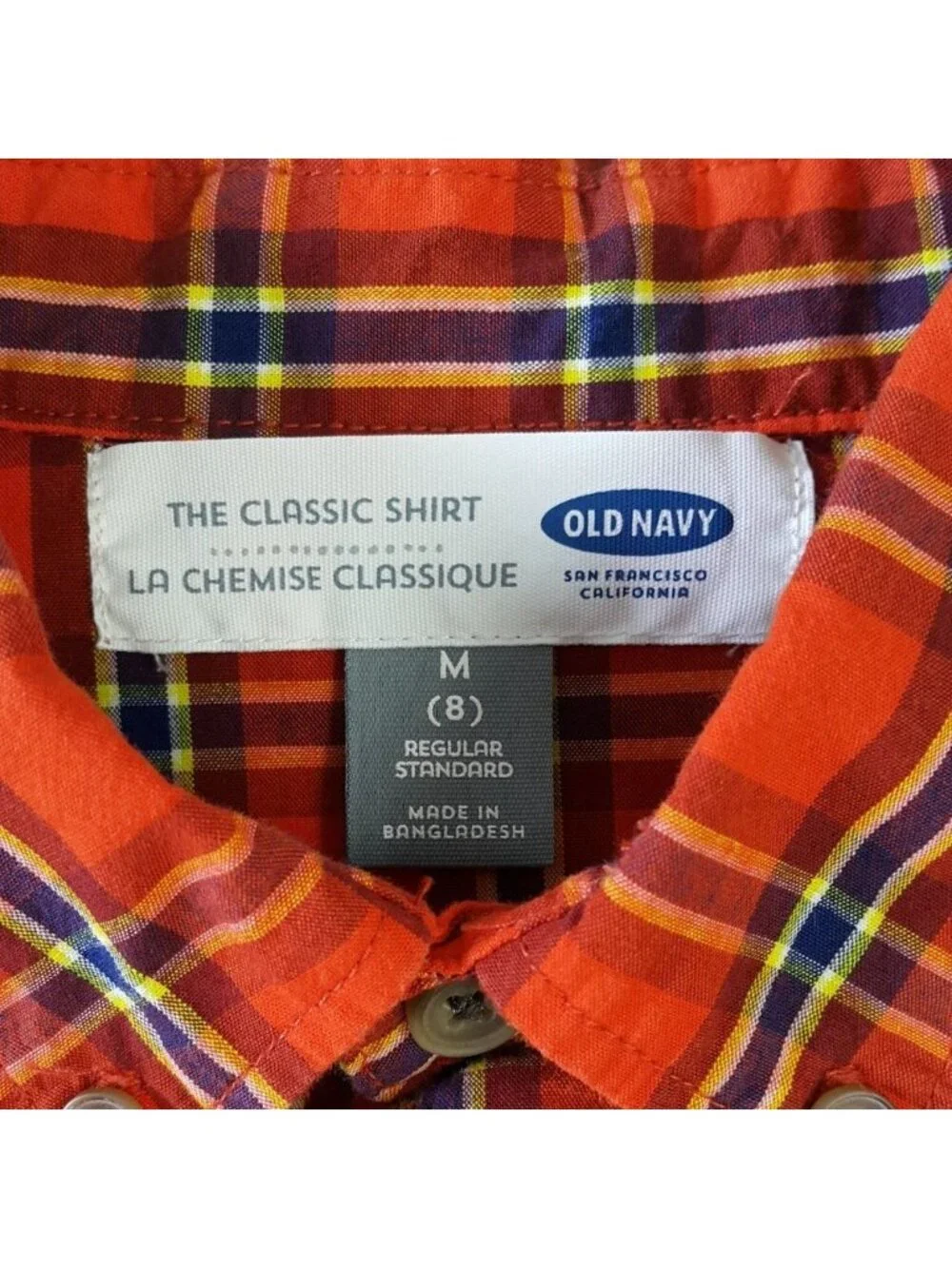 Old Navy Boys Long Sleeve Shirt Orange Size 8 Collar Blue Plaid Button Down